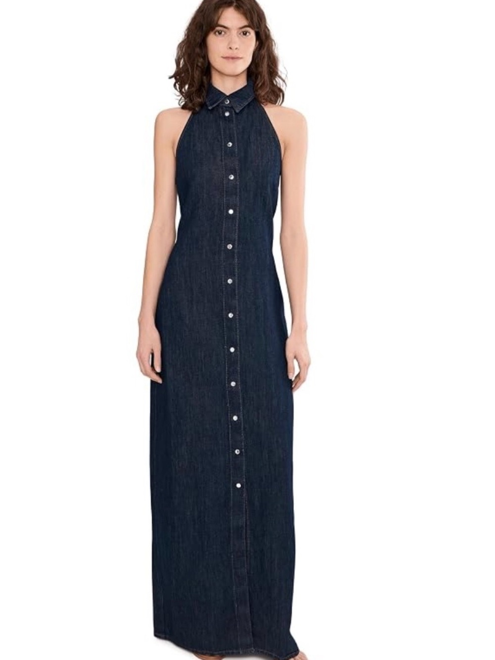 7 For All Mankind Dark Indigo Halter Button-Front Maxi Dress